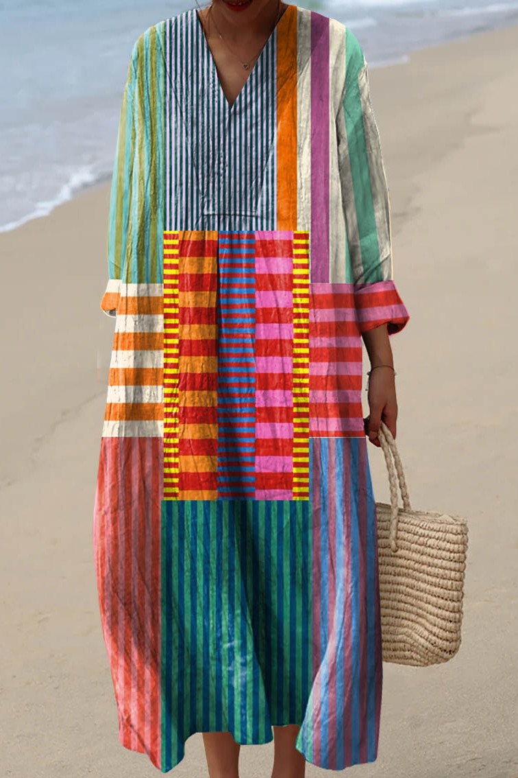 AVA | Vestido con escote en V y bloques de color