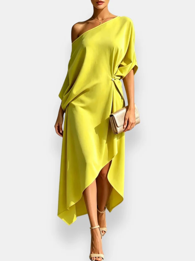 MILENA | Vestido midi drapeado asimétrico