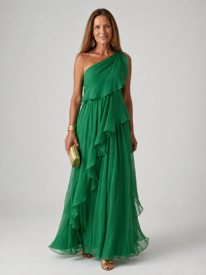 TRACEY | Vestido largo asimétrico con volantes