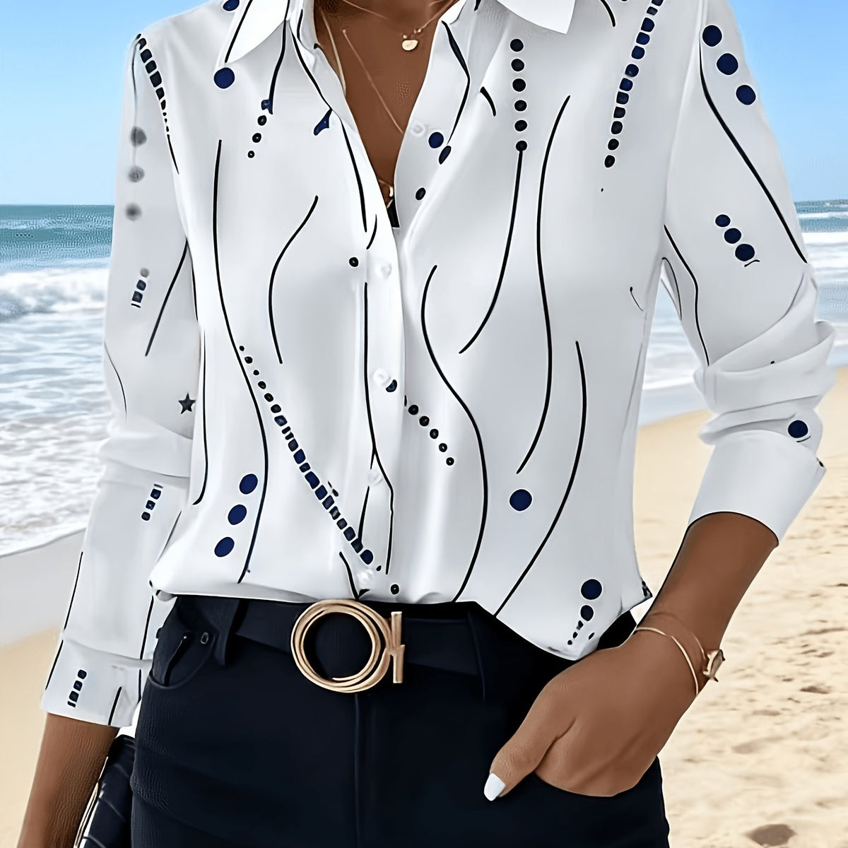 Camisa elegante de manga larga con estampado