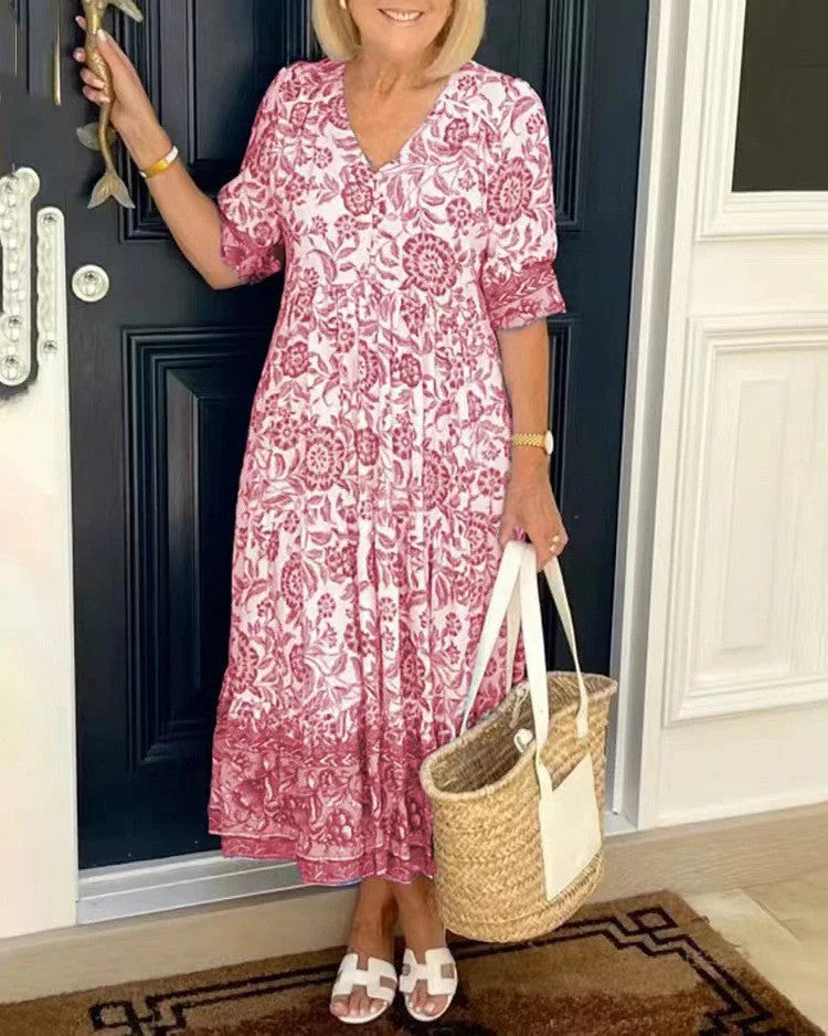 AURORA | Vestido floral línea A con escote en V