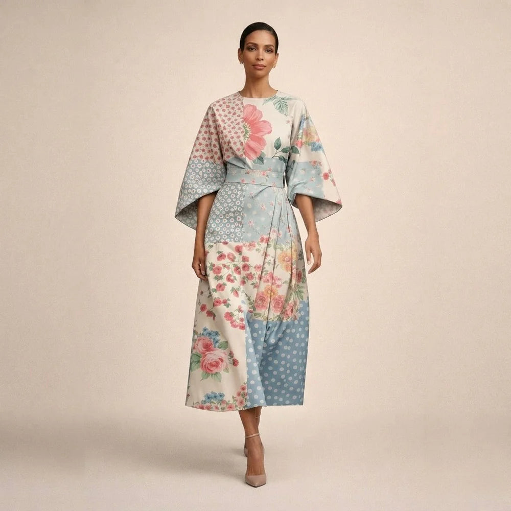 CLEMENTINE | Vestido midi floral con cintura marcada