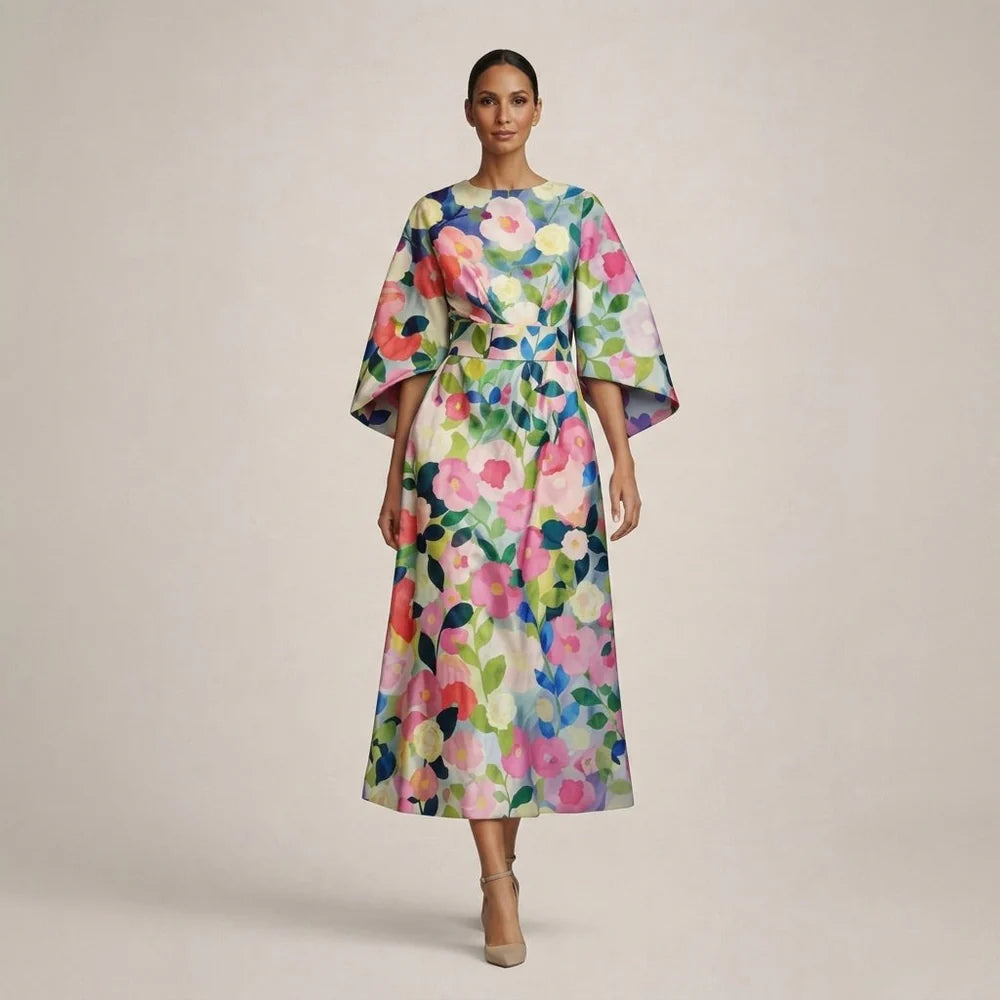 CLEMENTINE | Vestido midi floral con cintura marcada