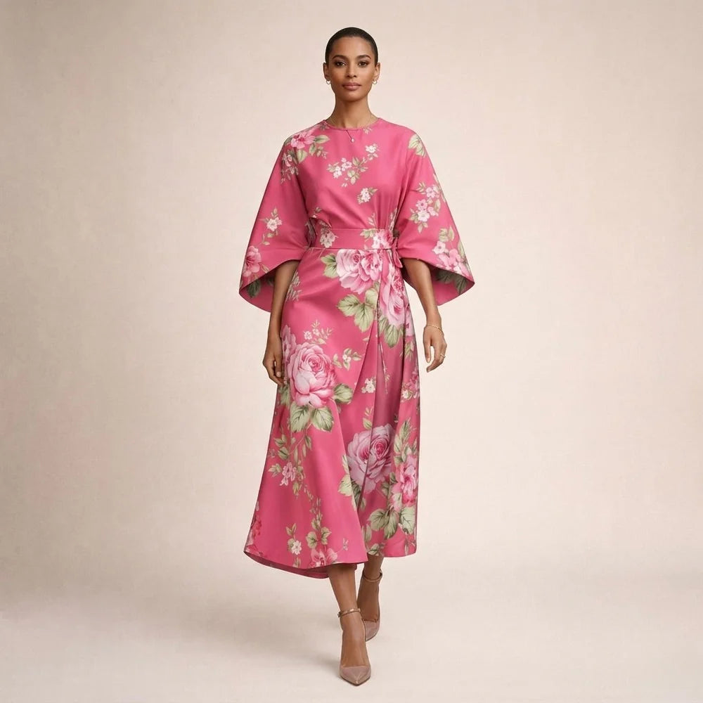 CLEMENTINE | Vestido midi floral con cintura marcada