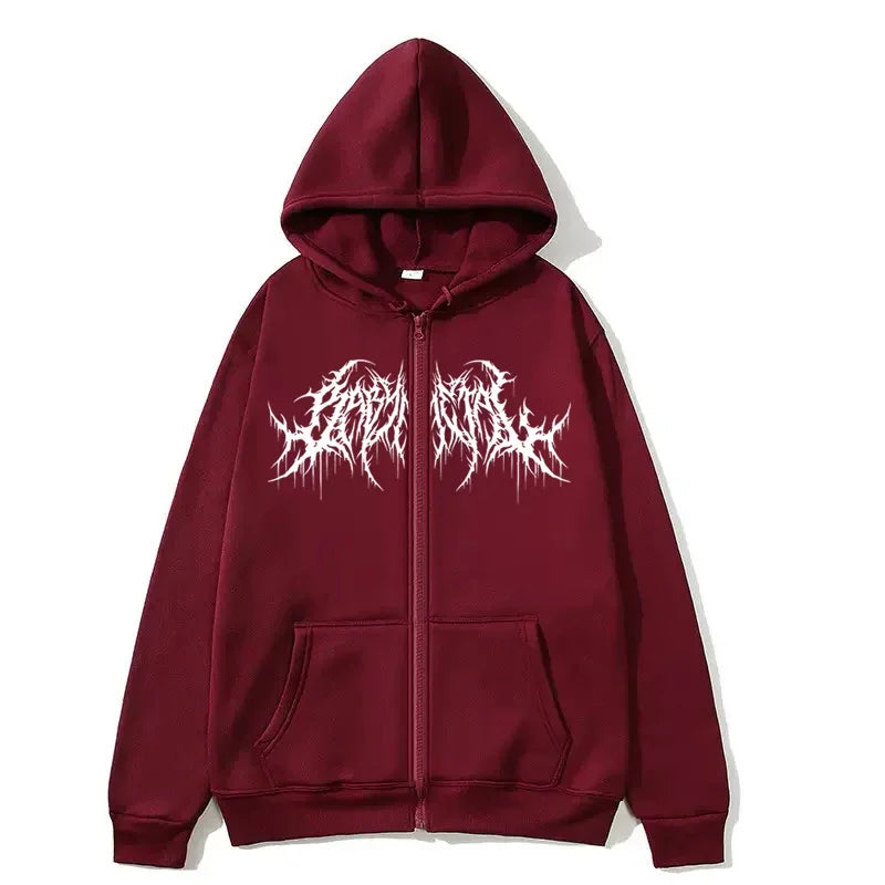 Sudadera Y2K con cremallera roja