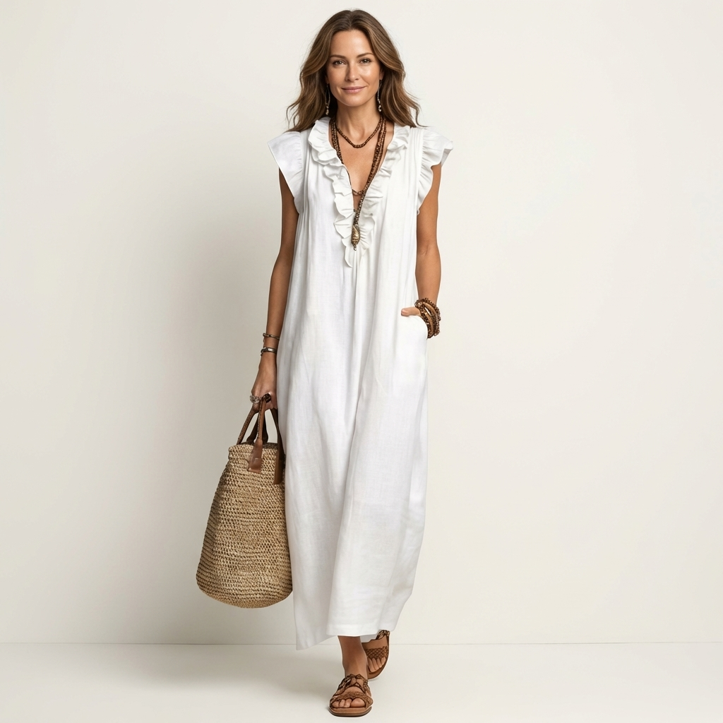 JOSETTE | Vestido largo con volantes y escote en V