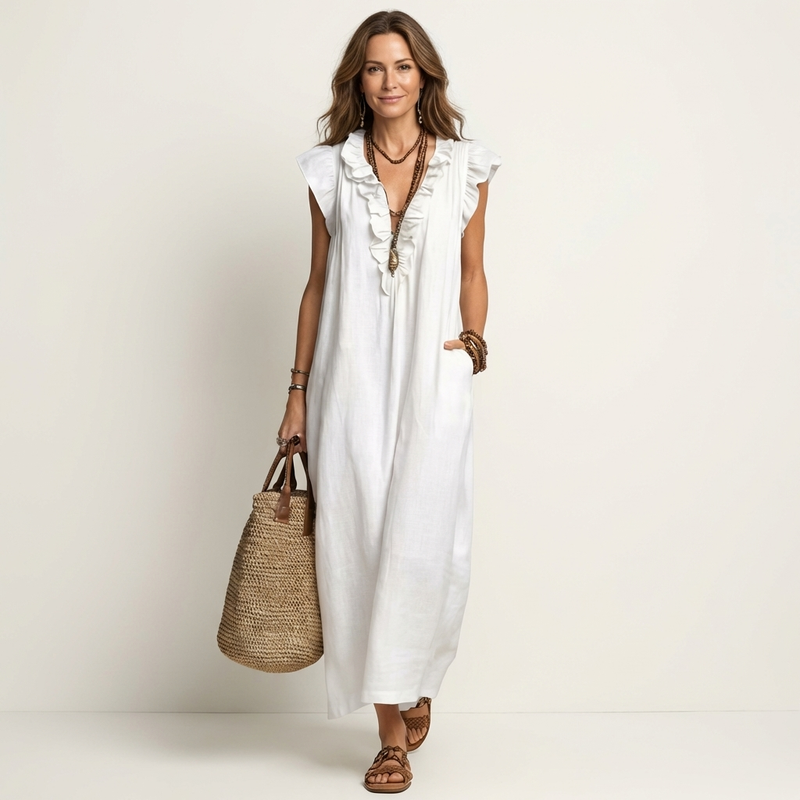 JOSETTE | Vestido largo con volantes y escote en V